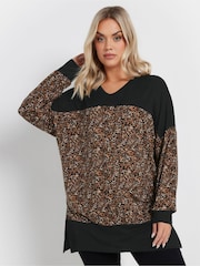 Yours Curve Black Ground Colourblock Top - Image 1 of 5