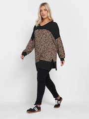 Yours Curve Black Ground Colourblock Top - Image 2 of 5