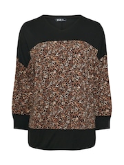 Yours Curve Black Ground Colourblock Top - Image 5 of 5