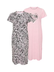Yours Curve Pink Halo Zebra Print Midaxi Sleep T-Shirts 2 Pack - Image 6 of 8