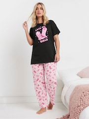 Yours Curve Black Cowboy Boots Wide Leg 100% Cotton Pyjamas Set - Image 1 of 5