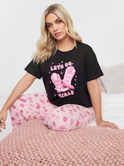 Yours Curve Black Cowboy Boots Wide Leg 100% Cotton Pyjamas Set - Image 2 of 5