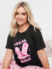 Yours Curve Black Cowboy Boots Wide Leg 100% Cotton Pyjamas Set - Image 4 of 5