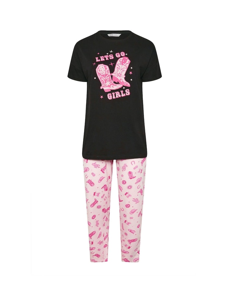 Yours Curve Black Cowboy Boots Wide Leg 100% Cotton Pyjamas Set - Image 5 of 5