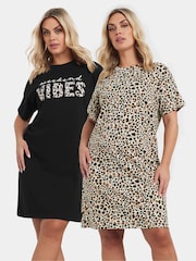 Yours Curve Bows Weekend Vibes 100% Cotton Sleep T-Shirts 2 Pack - Imagen 1 de 7