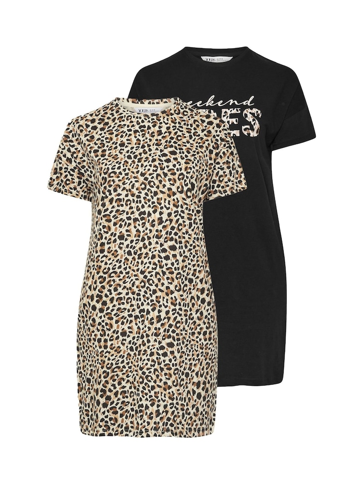 Yours Curve Black Bows Weekend Vibes 100% Cotton Sleep T-Shirts 2 Pack - Image 5 of 7