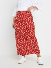 Yours Curve Red Floral Print Textured Skirt - Image 1 of 5