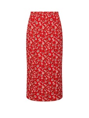 Yours Curve Red Floral Print Textured Skirt - Image 5 of 5