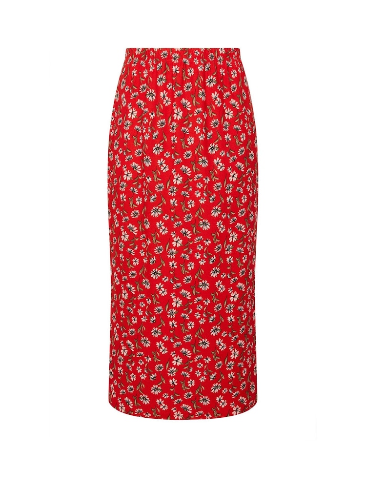Yours Curve Red Floral Print Textured Skirt - Image 5 of 5