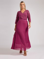 Yours Curve Pink London Lace Pleated Maxi Dress - Image 1 of 5