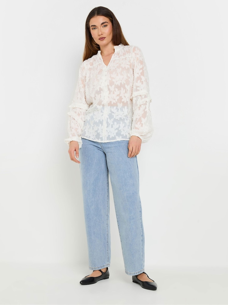 Long Tall Sally White Floral Jacquard Blouse - Image 2 of 5 Long Tall Sally White Floral Jacquard Blouse - Image 2 of 5
