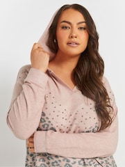 وردي - Yours Curve Leopard Print Studded Hoodie - صورة 4 من 5