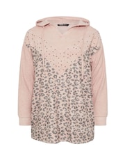 وردي - Yours Curve Leopard Print Studded Hoodie - صورة 5 من 5