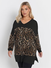 Yours Curve Black Chrome Colourblock Top - Image 1 of 5
