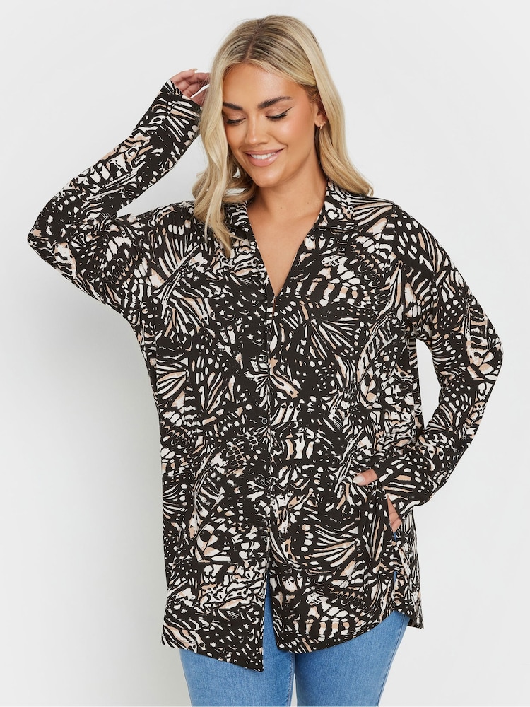 Yours Curve Black Abstract Jersey Shirt - Image 1 of 5
