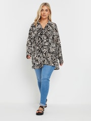 Yours Curve Black Abstract Jersey Shirt - Image 2 of 5