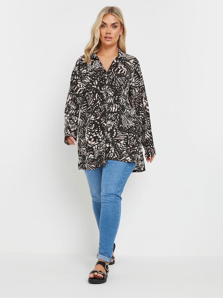 Yours Curve Black Abstract Jersey Shirt - Image 2 of 5