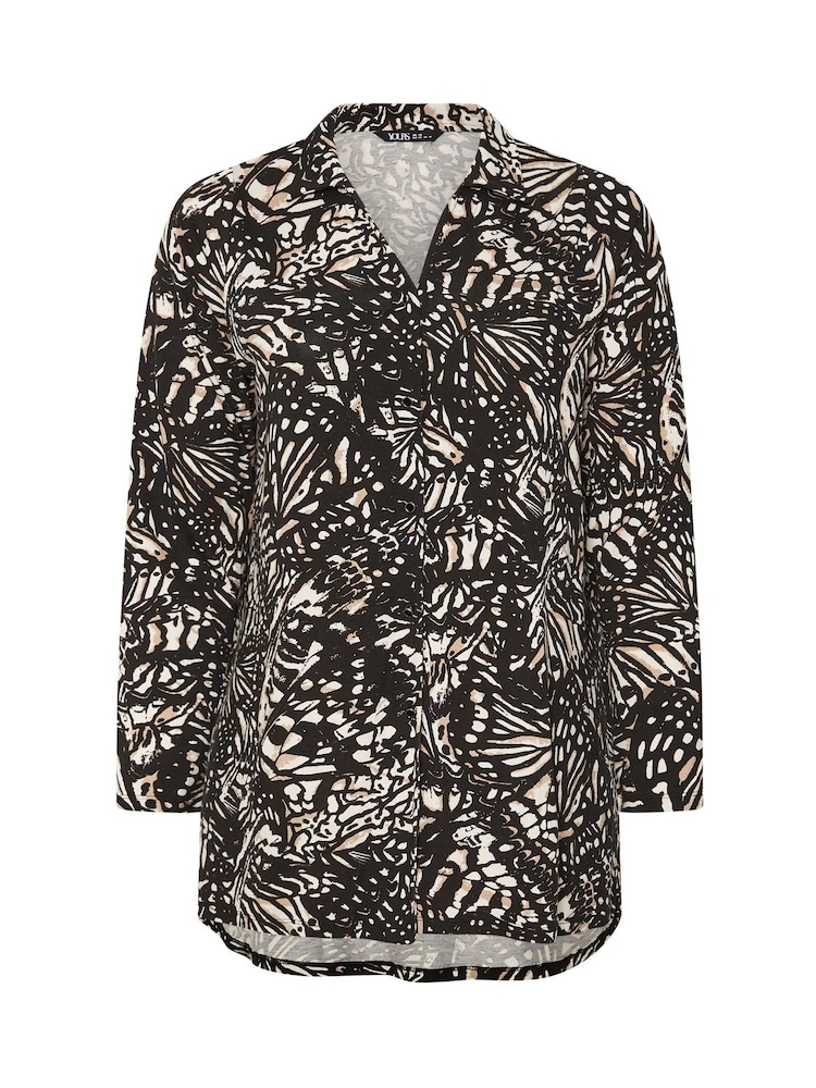 Yours Curve Black Abstract Jersey Shirt - Image 5 of 5