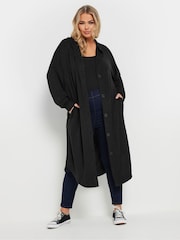 Yours Curve Grey Button Hooded Maxi Jacket - Image 1 of 5