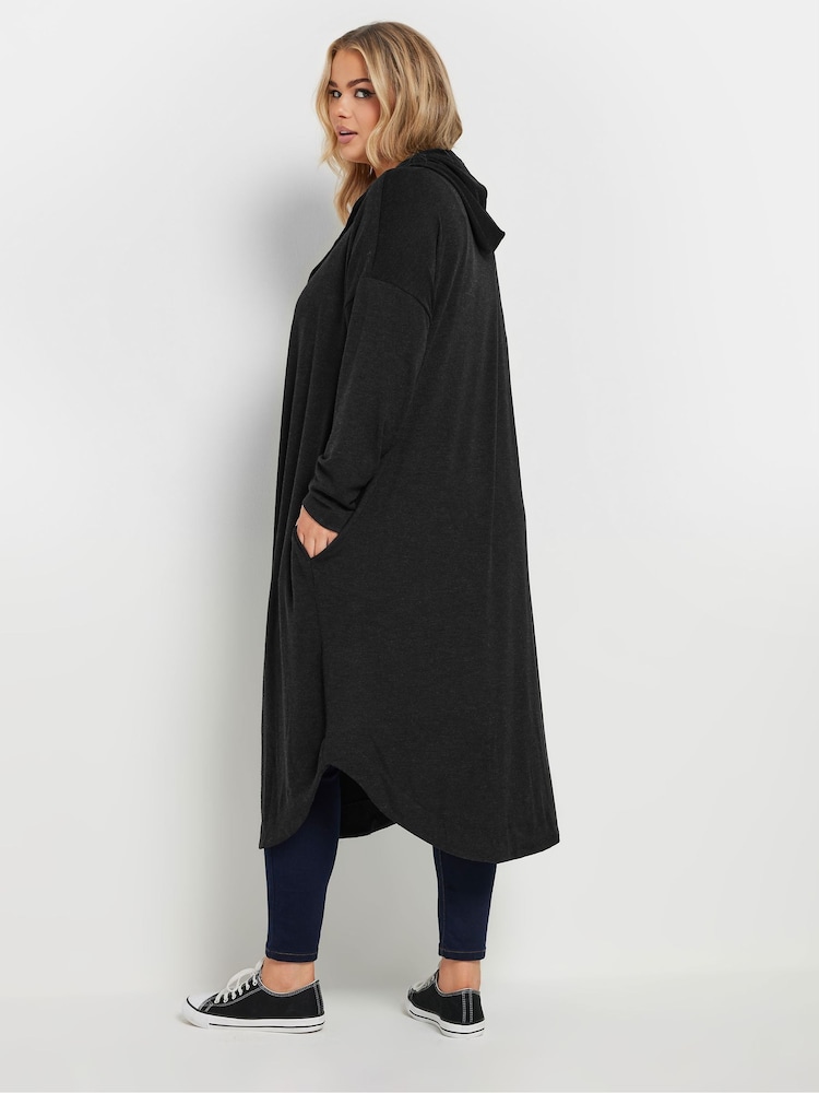 Yours Curve Grey Button Hooded Maxi Jacket - Image 2 of 5