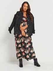 Yours Curve Black Floral Print Maxi Wrap Dress - Image 2 of 5