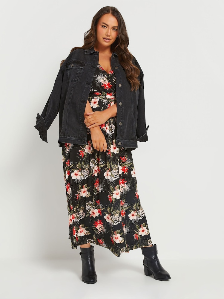 Yours Curve Black Floral Print Maxi Wrap Dress - Image 2 of 5