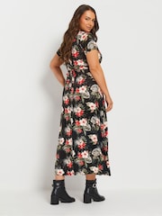 Yours Curve Black Floral Print Maxi Wrap Dress - Image 3 of 5