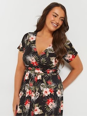 Yours Curve Black Floral Print Maxi Wrap Dress - Image 4 of 5