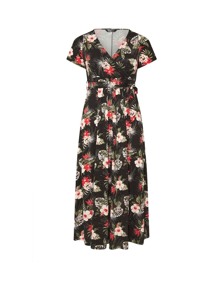 Yours Curve Black Floral Print Maxi Wrap Dress - Image 5 of 5