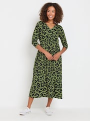 M&Co Green Animal Long Sleeve Jersey Dress - Image 1 of 5