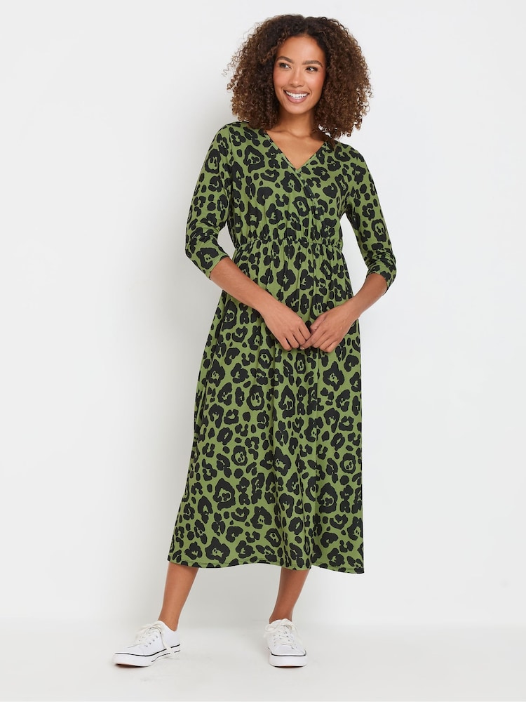 M&Co Green Animal Long Sleeve Jersey Dress - Image 1 of 5