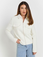 Long Tall Sally White Boucle Zip Through Bomber Jacket - Image 1 of 6