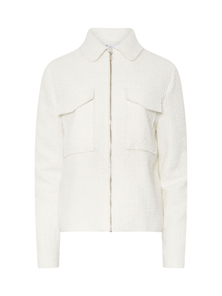 Long Tall Sally White Boucle Zip Through Bomber Jacket - Image 6 of 6