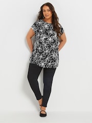 Yours Curve Black Grown On Sleeve 100% Cotton Top - Image 2 of 5