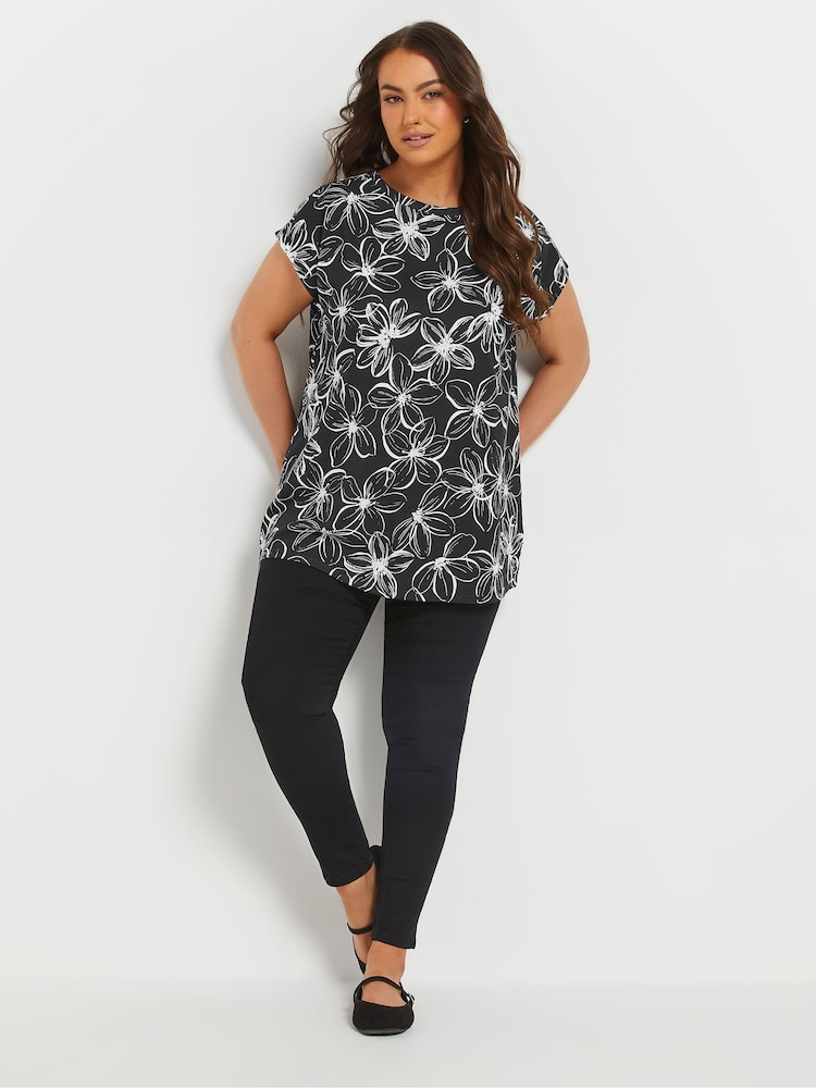 Yours Curve Black Grown On Sleeve 100% Cotton Top - Image 2 of 5