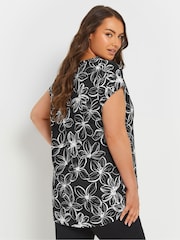 Yours Curve Black Grown On Sleeve 100% Cotton Top - Image 3 of 5