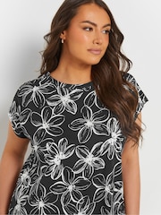 Yours Curve Black Grown On Sleeve 100% Cotton Top - Image 4 of 5