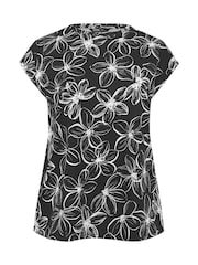 Yours Curve Black Grown On Sleeve 100% Cotton Top - Image 5 of 5