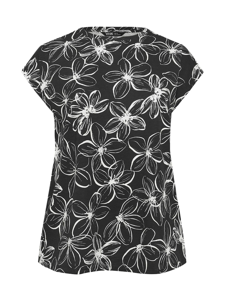 Yours Curve Black Grown On Sleeve 100% Cotton Top - Image 5 of 5