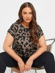 Yours Curve Brown Grown On Sleeve 100% Cotton Top - Image 1 of 5