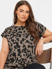 Yours Curve Brown Grown On Sleeve 100% Cotton Top - Image 4 of 5
