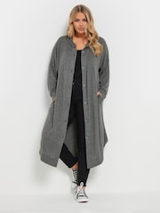 Yours Curve Light Grey Button Hooded Maxi Jacket - Image 1 of 5