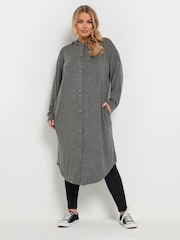 Yours Curve Light Grey Button Hooded Maxi Jacket - Image 2 of 5