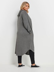 Yours Curve Light Grey Button Hooded Maxi Jacket - Image 3 of 5