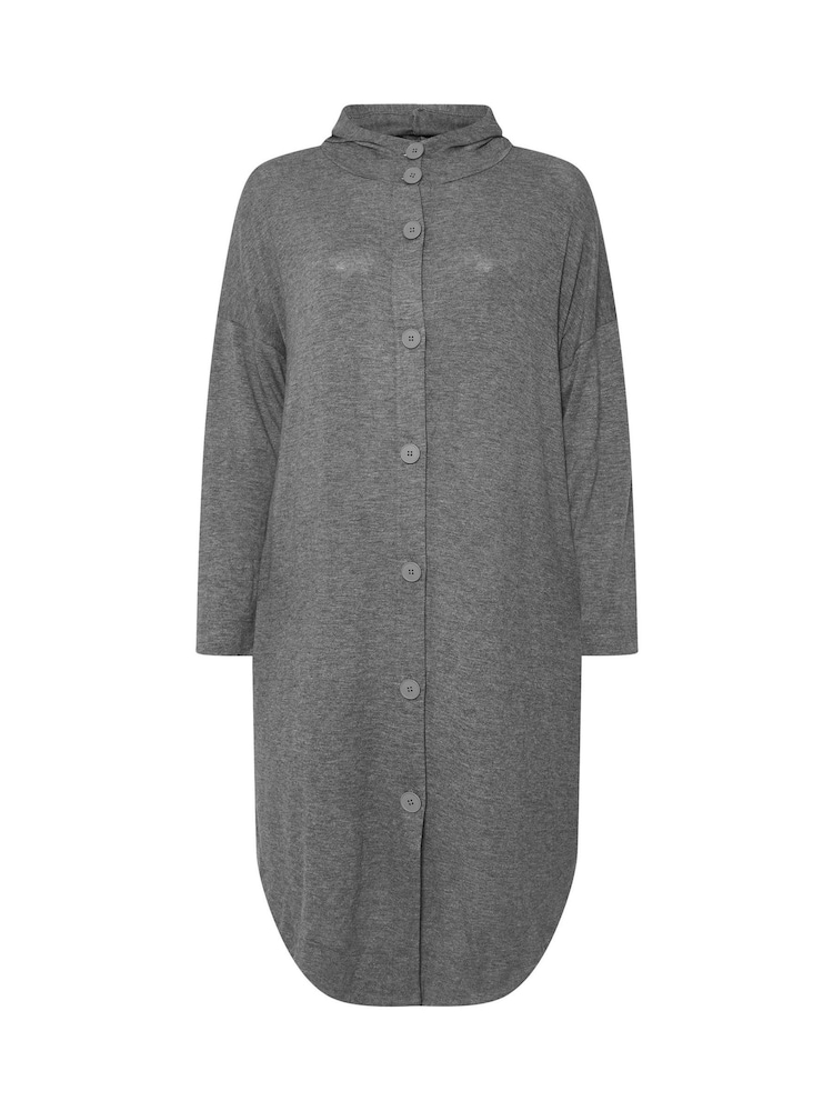 Yours Curve Light Grey Button Hooded Maxi Jacket - Image 5 of 5