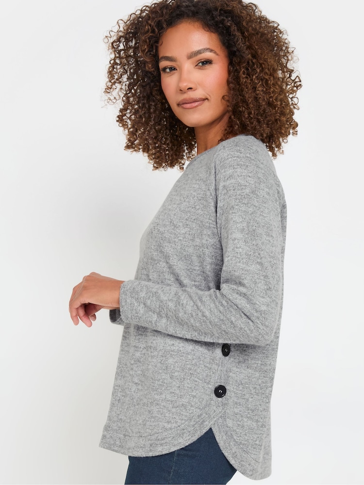 M&Co Grey Long Sleeve Button Trim Jumper - Image 1 of 4 M&Co Grey Long Sleeve Button Trim Jumper - Image 1 of 4