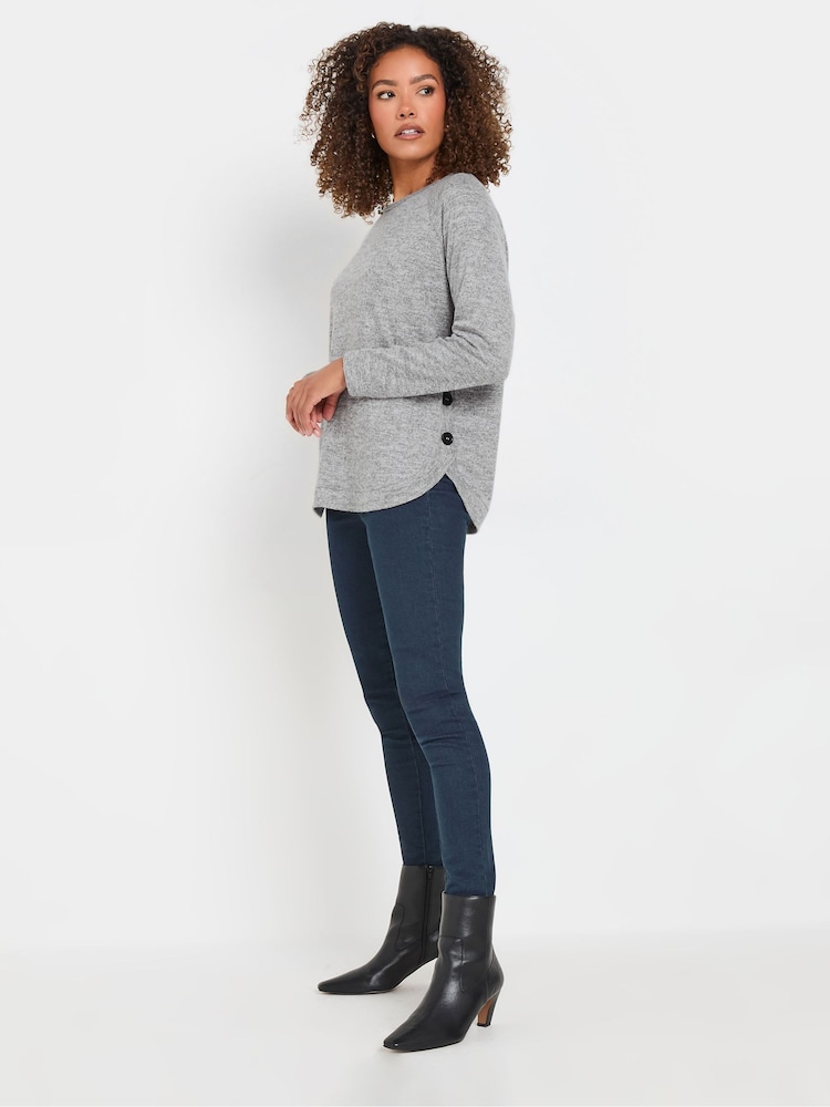 M&Co Grey Long Sleeve Button Trim Jumper - Image 2 of 4 M&Co Grey Long Sleeve Button Trim Jumper - Image 2 of 4