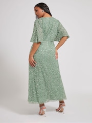 Yours Curve Green Luxe V-Neck Embellished Dress - Image 2 of 5