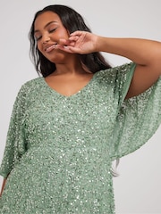 Yours Curve Green Luxe V-Neck Embellished Dress - Image 4 of 5