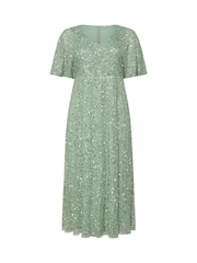 Yours Curve Green Luxe V-Neck Embellished Dress - Image 5 of 5
